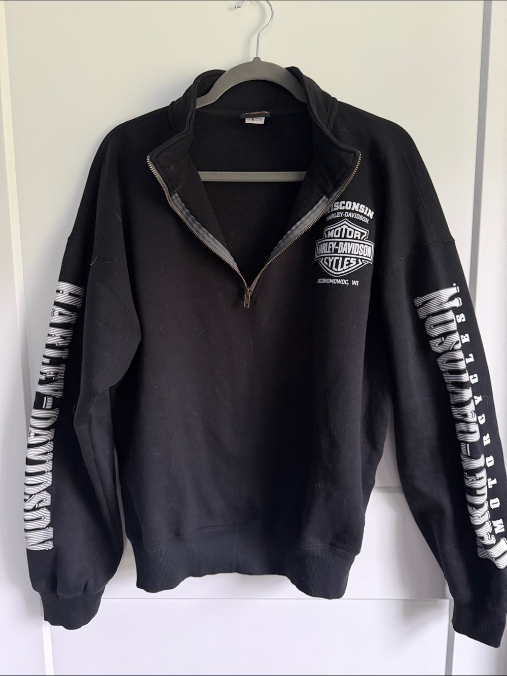 Harley-Davidson Black Half-Zip Pullover with White Logo Sleeves